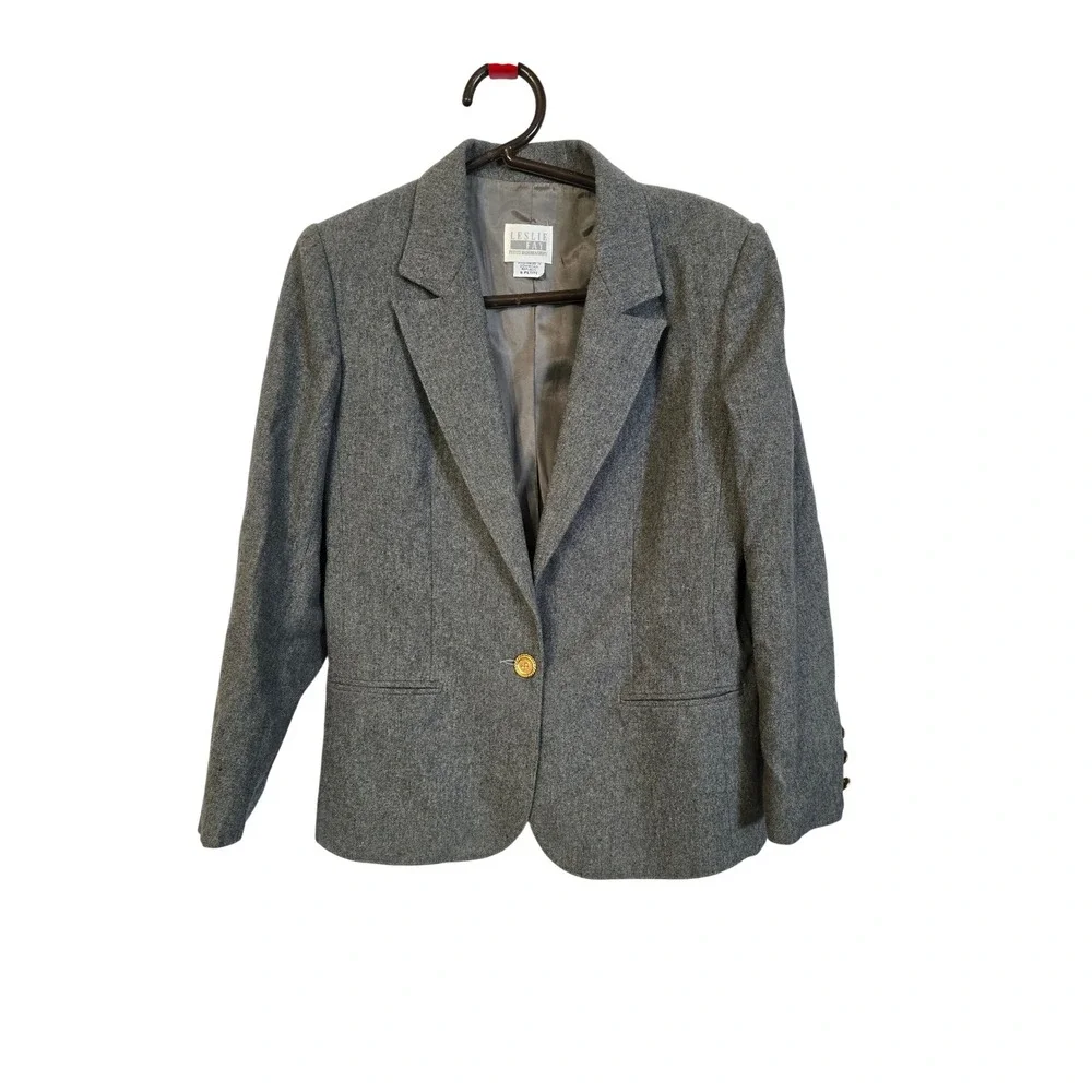 Leslie Fay Petite Haberdashery Gray Wool Blend‎ Single Button Blazer Jacket 6P